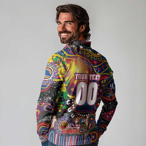 Personalised NAIDOC Week 2025 Crows Football Long Sleeve Polo Shirt Aboriginal Dot Painting