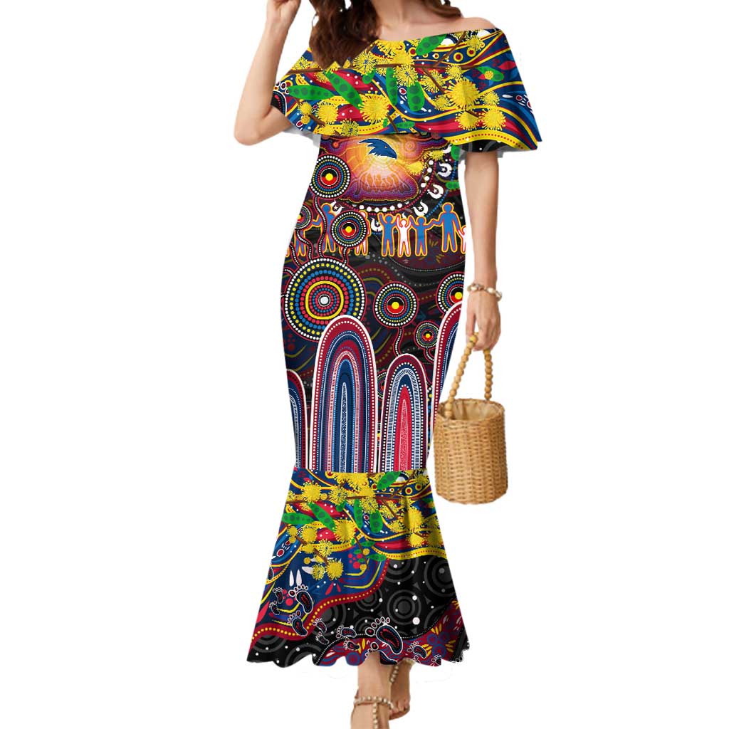 Personalised NAIDOC Week 2025 Crows Football Mermaid Dress Aboriginal Dot Painting
