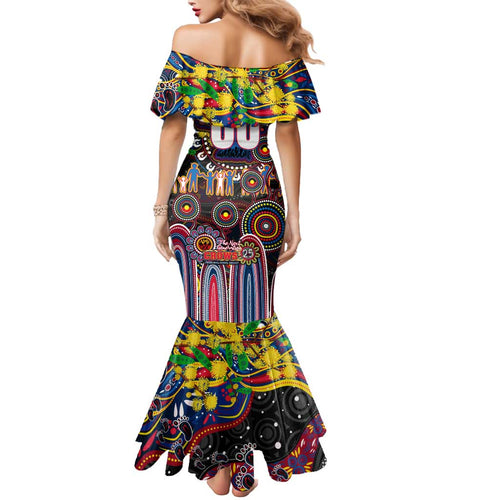 Personalised NAIDOC Week 2025 Crows Football Mermaid Dress Aboriginal Dot Painting