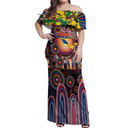 Personalised NAIDOC Week 2025 Crows Football Off Shoulder Maxi Dress Aboriginal Dot Painting