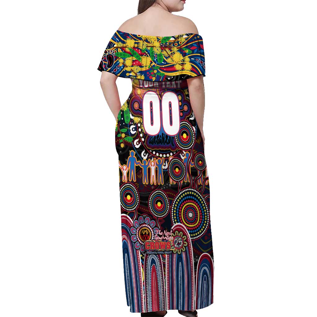 Personalised NAIDOC Week 2025 Crows Football Off Shoulder Maxi Dress Aboriginal Dot Painting
