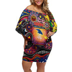Personalised NAIDOC Week 2025 Crows Football Off Shoulder Short Dress Aboriginal Dot Painting