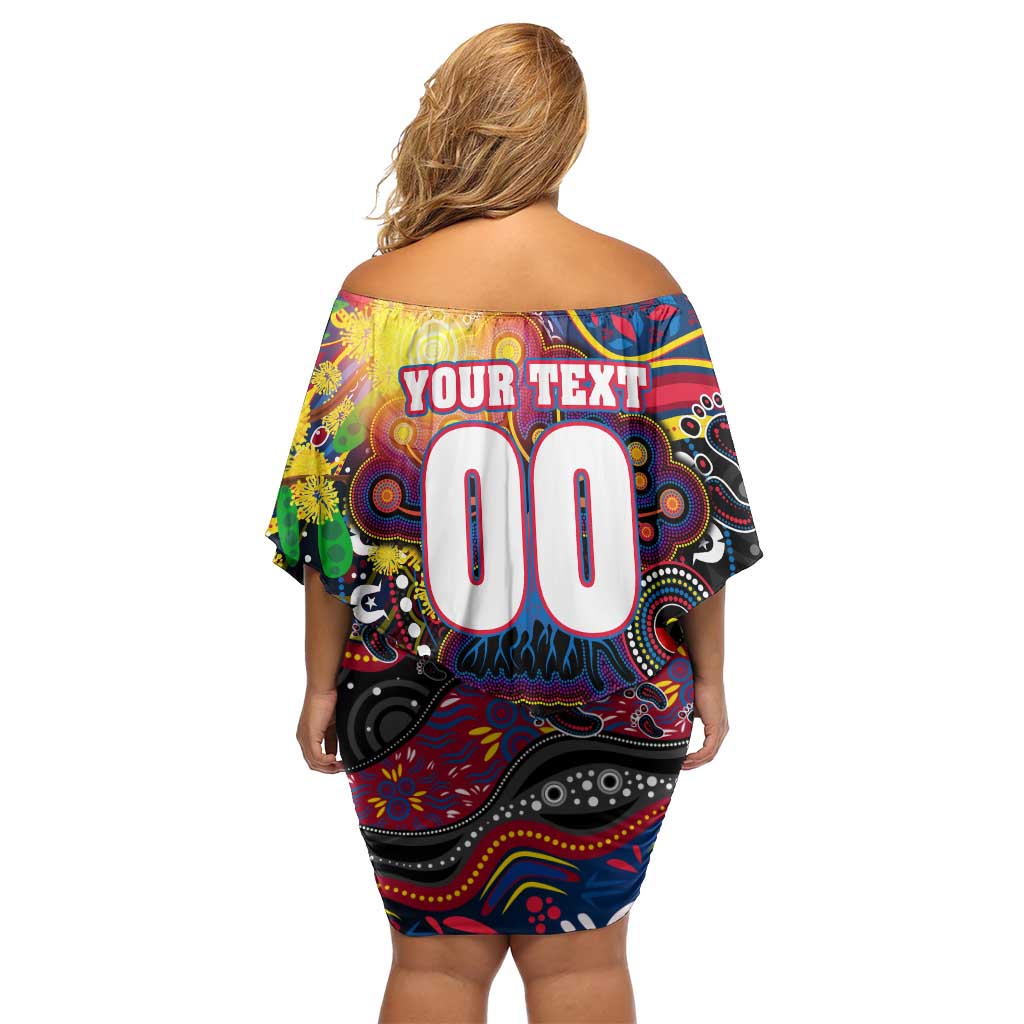 Personalised NAIDOC Week 2025 Crows Football Off Shoulder Short Dress Aboriginal Dot Painting