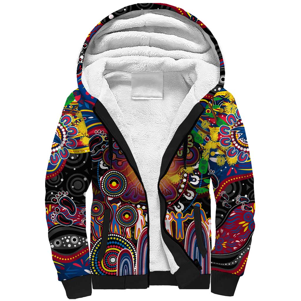 Personalised NAIDOC Week 2025 Crows Football Sherpa Hoodie Aboriginal Dot Painting