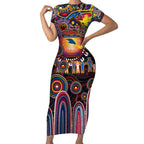 Personalised NAIDOC Week 2025 Crows Football Short Sleeve Bodycon Dress Aboriginal Dot Painting