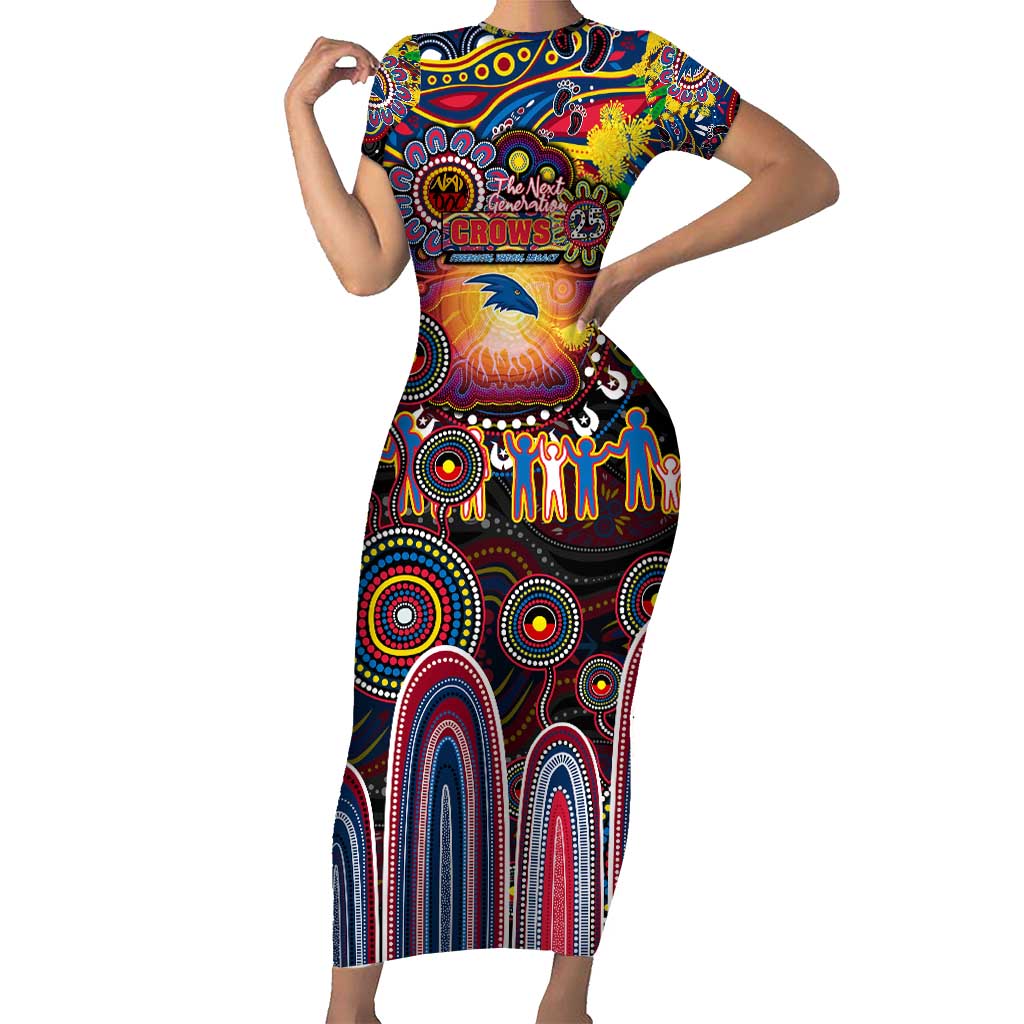 Personalised NAIDOC Week 2025 Crows Football Short Sleeve Bodycon Dress Aboriginal Dot Painting