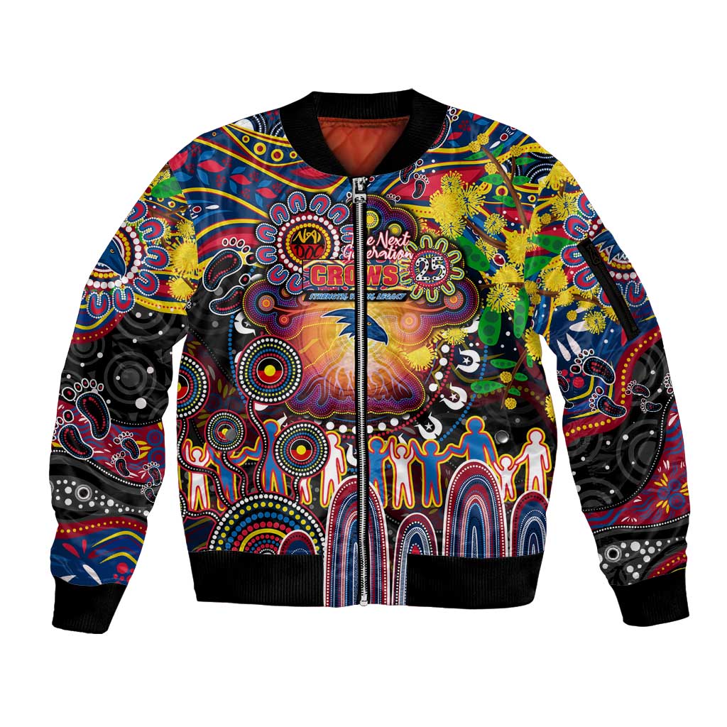 Personalised NAIDOC Week 2025 Crows Football Sleeve Zip Bomber Jacket Aboriginal Dot Painting