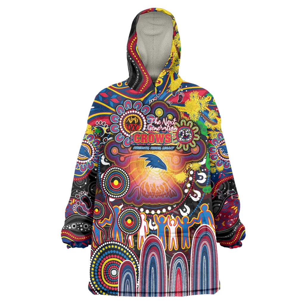 Personalised NAIDOC Week 2025 Crows Football Wearable Blanket Hoodie Aboriginal Dot Painting