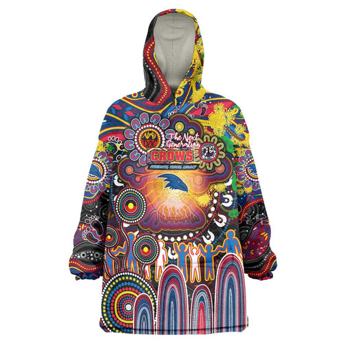 Personalised NAIDOC Week 2025 Crows Football Wearable Blanket Hoodie Aboriginal Dot Painting