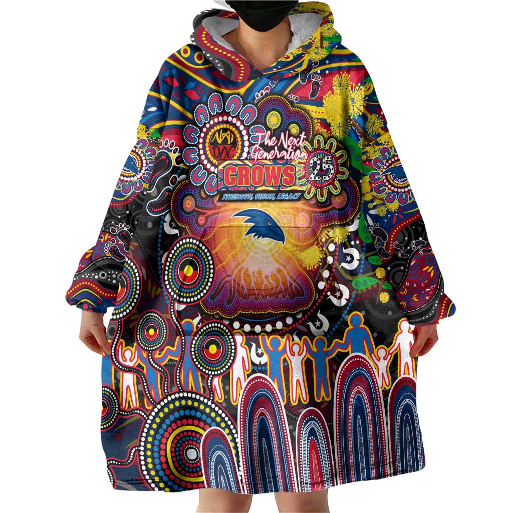 Personalised NAIDOC Week 2025 Crows Football Wearable Blanket Hoodie Aboriginal Dot Painting
