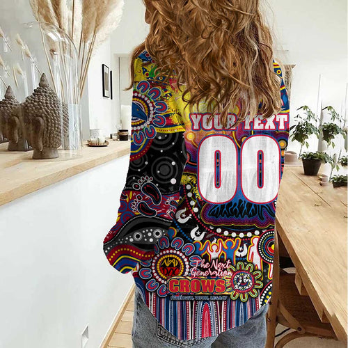 Personalised NAIDOC Week 2025 Crows Football Women Casual Shirt Aboriginal Dot Painting
