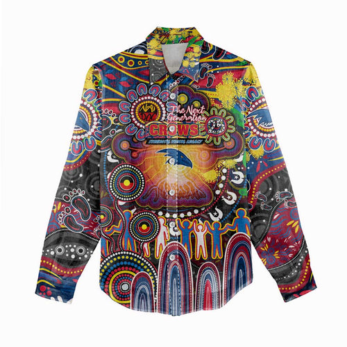 Personalised NAIDOC Week 2025 Crows Football Women Casual Shirt Aboriginal Dot Painting
