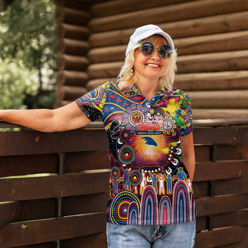 Personalised NAIDOC Week 2025 Crows Football Women Polo Shirt Aboriginal Dot Painting