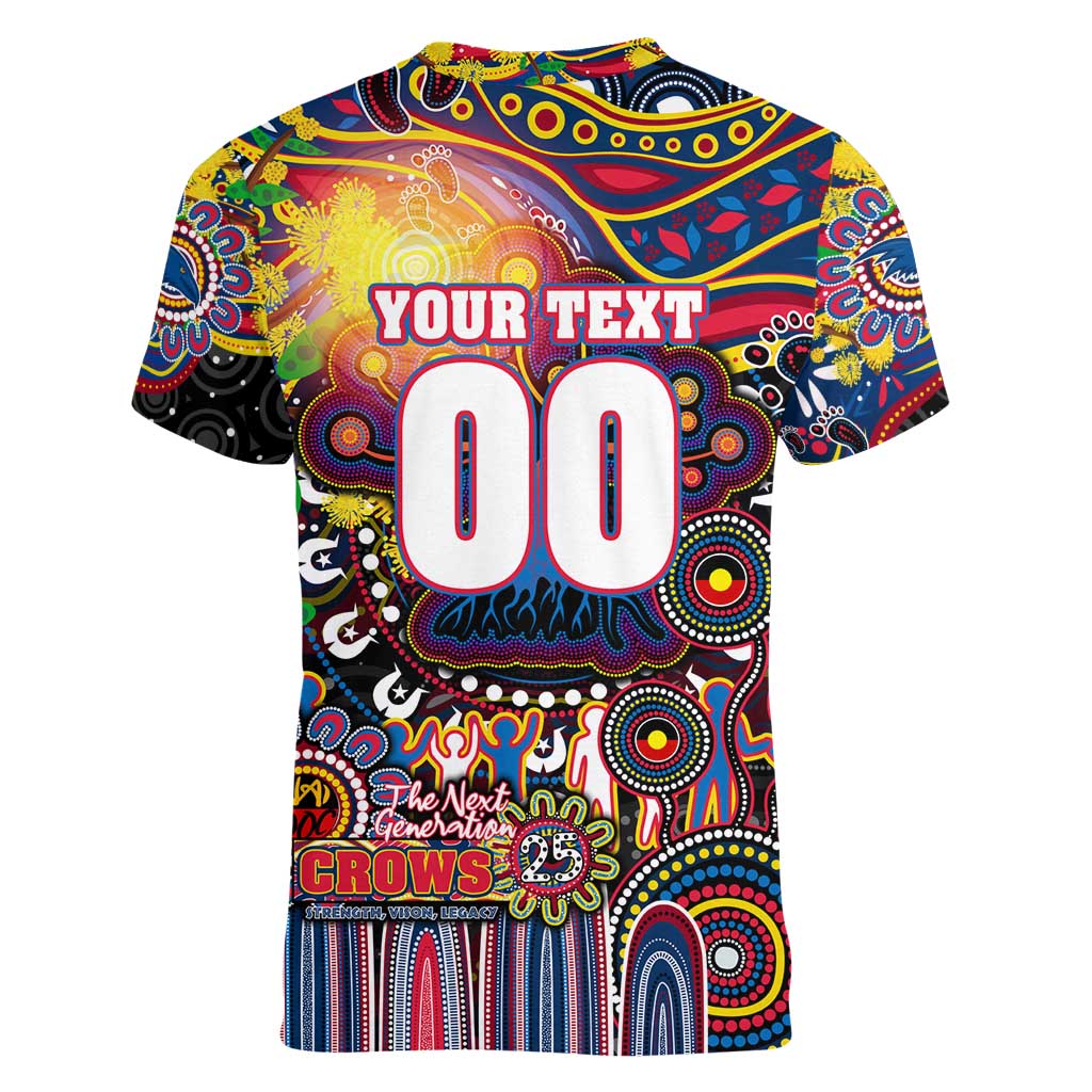 Personalised NAIDOC Week 2025 Crows Football Women V-Neck T-Shirt Aboriginal Dot Painting
