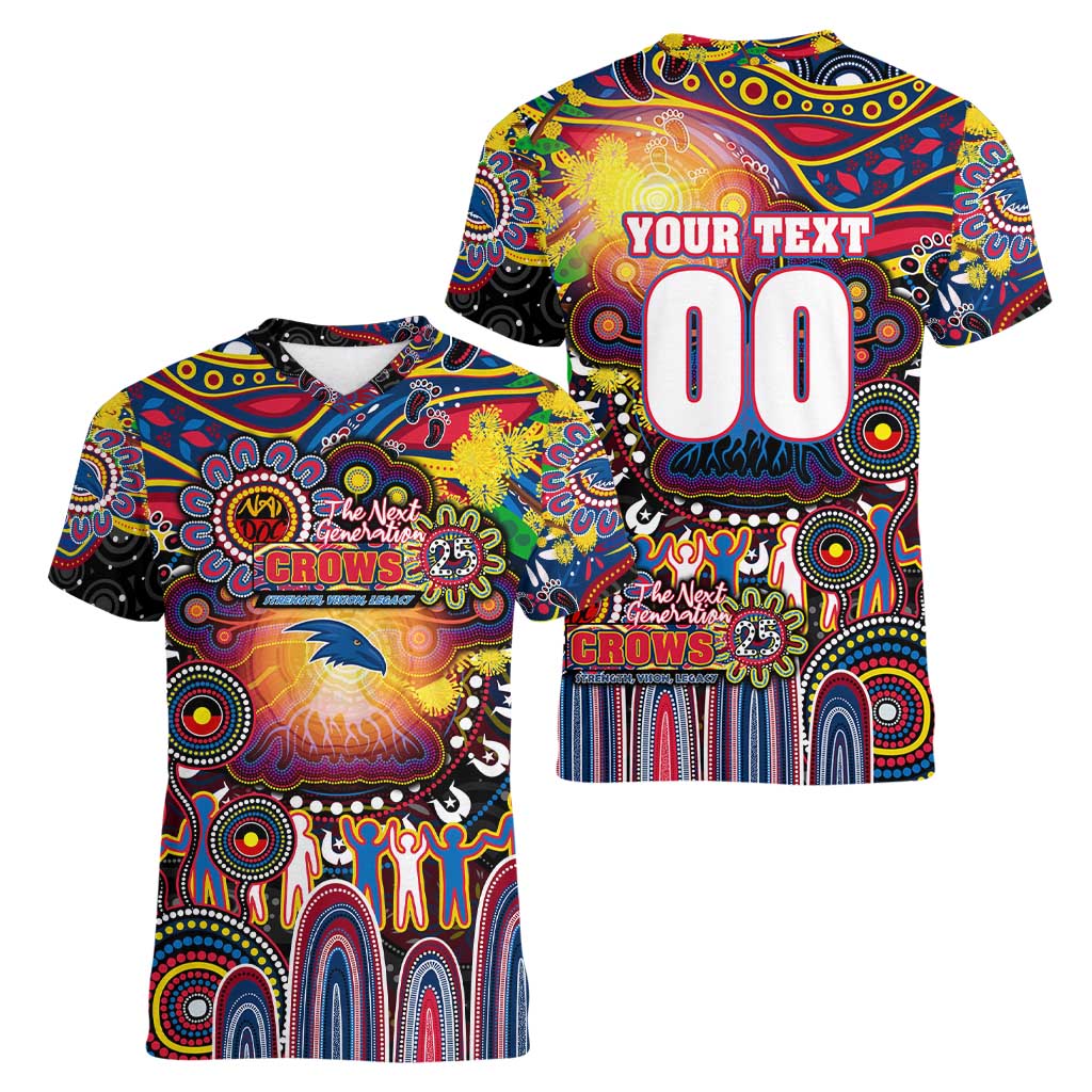 Personalised NAIDOC Week 2025 Crows Football Women V-Neck T-Shirt Aboriginal Dot Painting