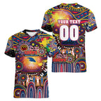 Personalised NAIDOC Week 2025 Crows Football Women V-Neck T-Shirt Aboriginal Dot Painting