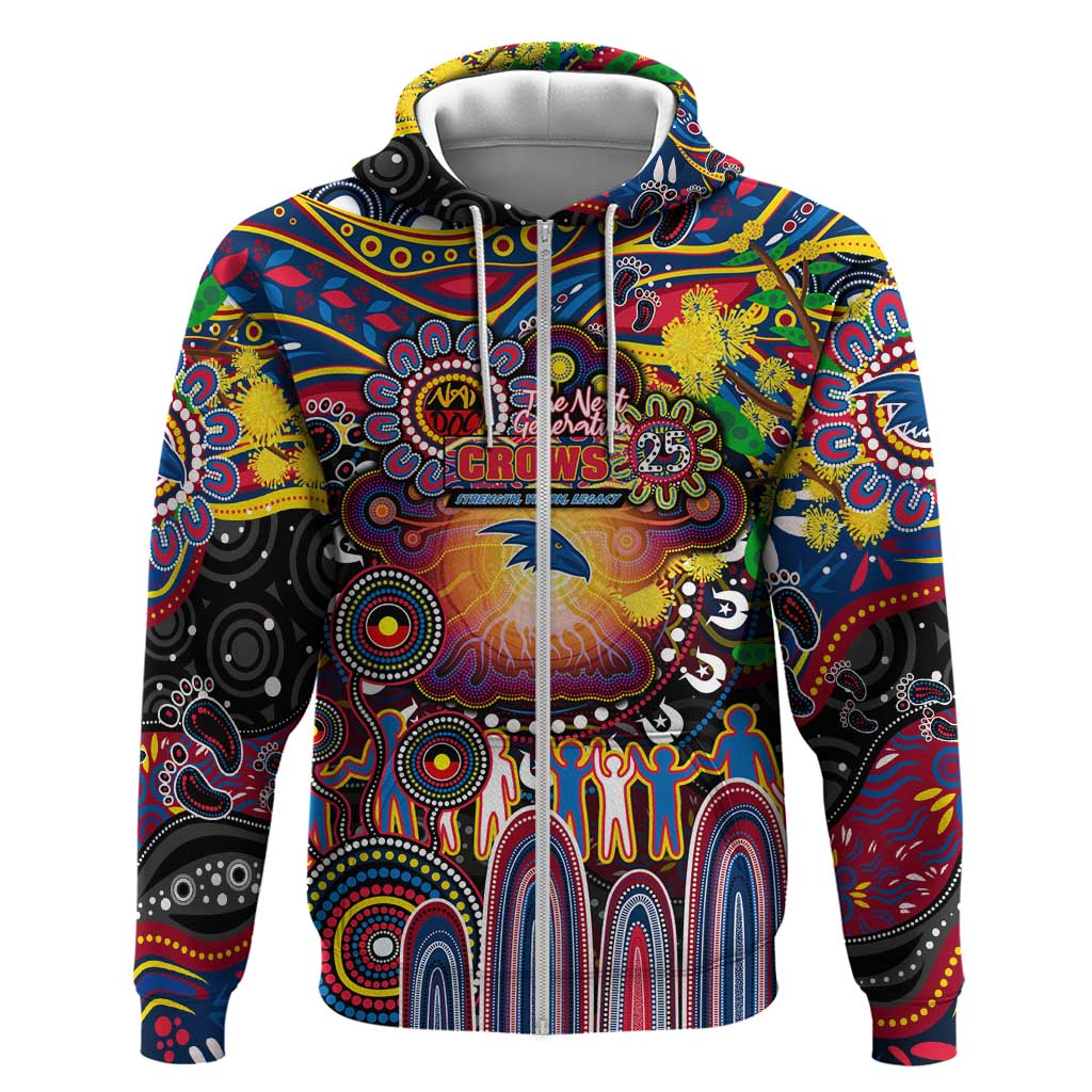 Personalised NAIDOC Week 2025 Crows Football Zip Hoodie Aboriginal Dot Painting