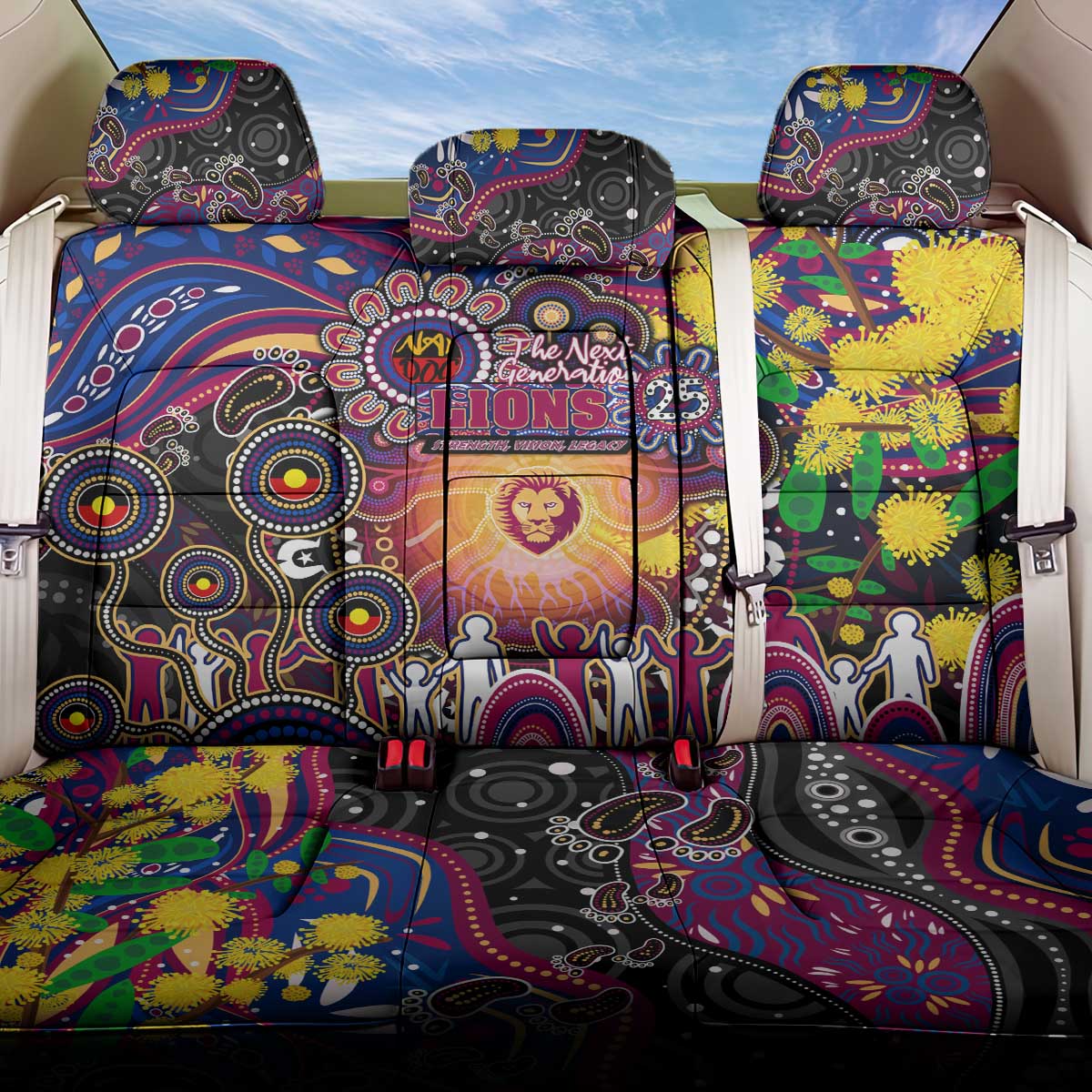 NAIDOC Week 2025 Lions Football Back Car Seat Cover Aboriginal Dot Painting