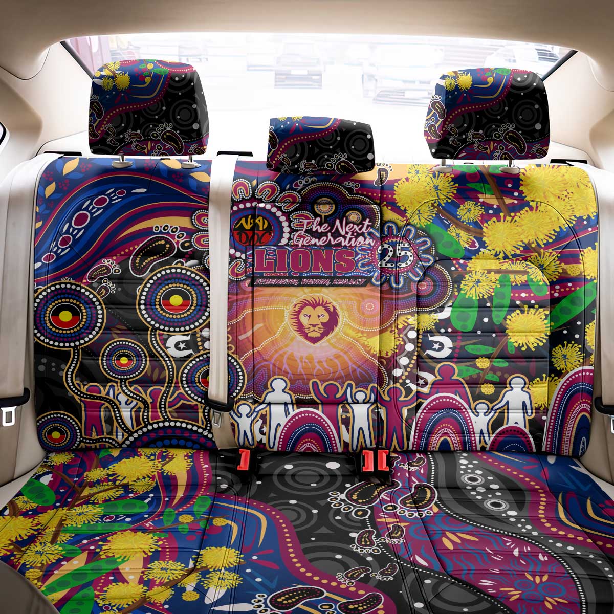 NAIDOC Week 2025 Lions Football Back Car Seat Cover Aboriginal Dot Painting