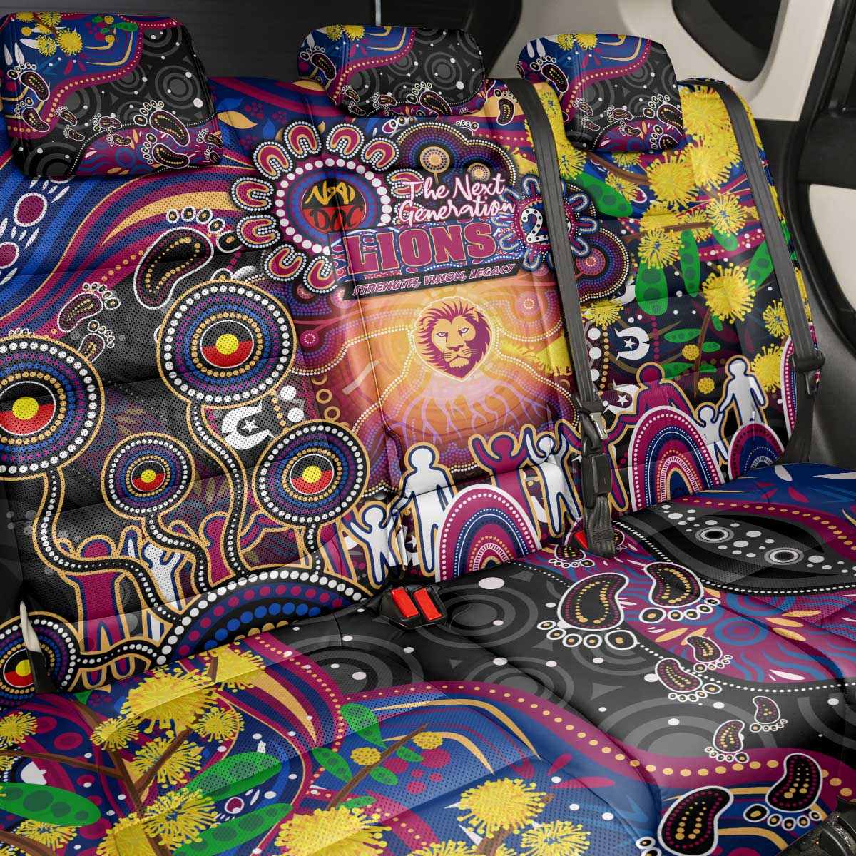 NAIDOC Week 2025 Lions Football Back Car Seat Cover Aboriginal Dot Painting