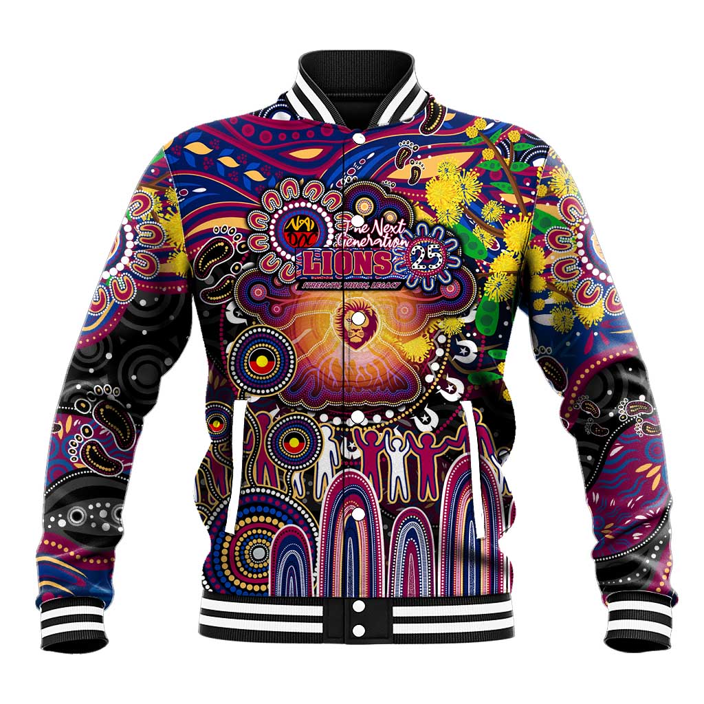 Personalised NAIDOC Week 2025 Lions Football Baseball Jacket Aboriginal Dot Painting