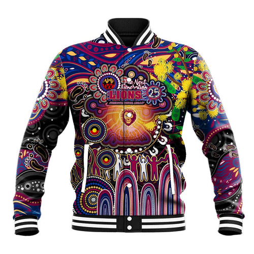 Personalised NAIDOC Week 2025 Lions Football Baseball Jacket Aboriginal Dot Painting