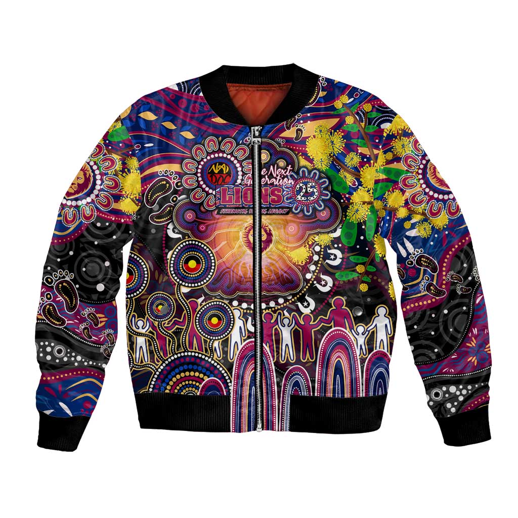 Personalised NAIDOC Week 2025 Lions Football Bomber Jacket Aboriginal Dot Painting