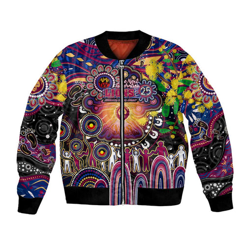 Personalised NAIDOC Week 2025 Lions Football Bomber Jacket Aboriginal Dot Painting