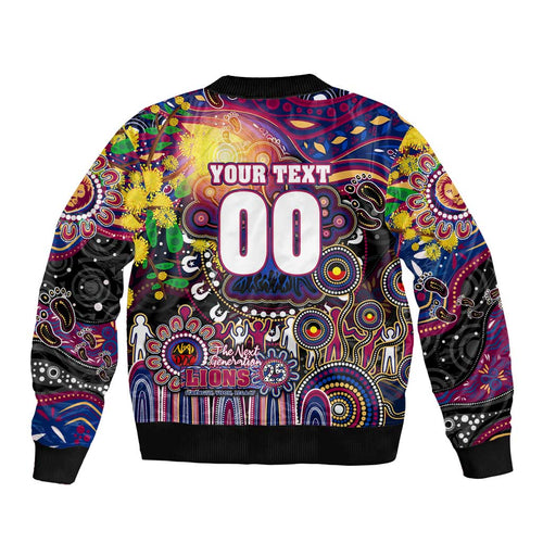 Personalised NAIDOC Week 2025 Lions Football Bomber Jacket Aboriginal Dot Painting