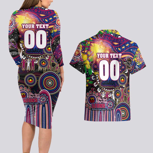 Personalised NAIDOC Week 2025 Lions Football Couples Matching Long Sleeve Bodycon Dress and Hawaiian Shirt Aboriginal Dot Painting