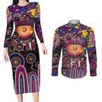 Personalised NAIDOC Week 2025 Lions Football Couples Matching Long Sleeve Bodycon Dress and Long Sleeve Button Shirt Aboriginal Dot Painting