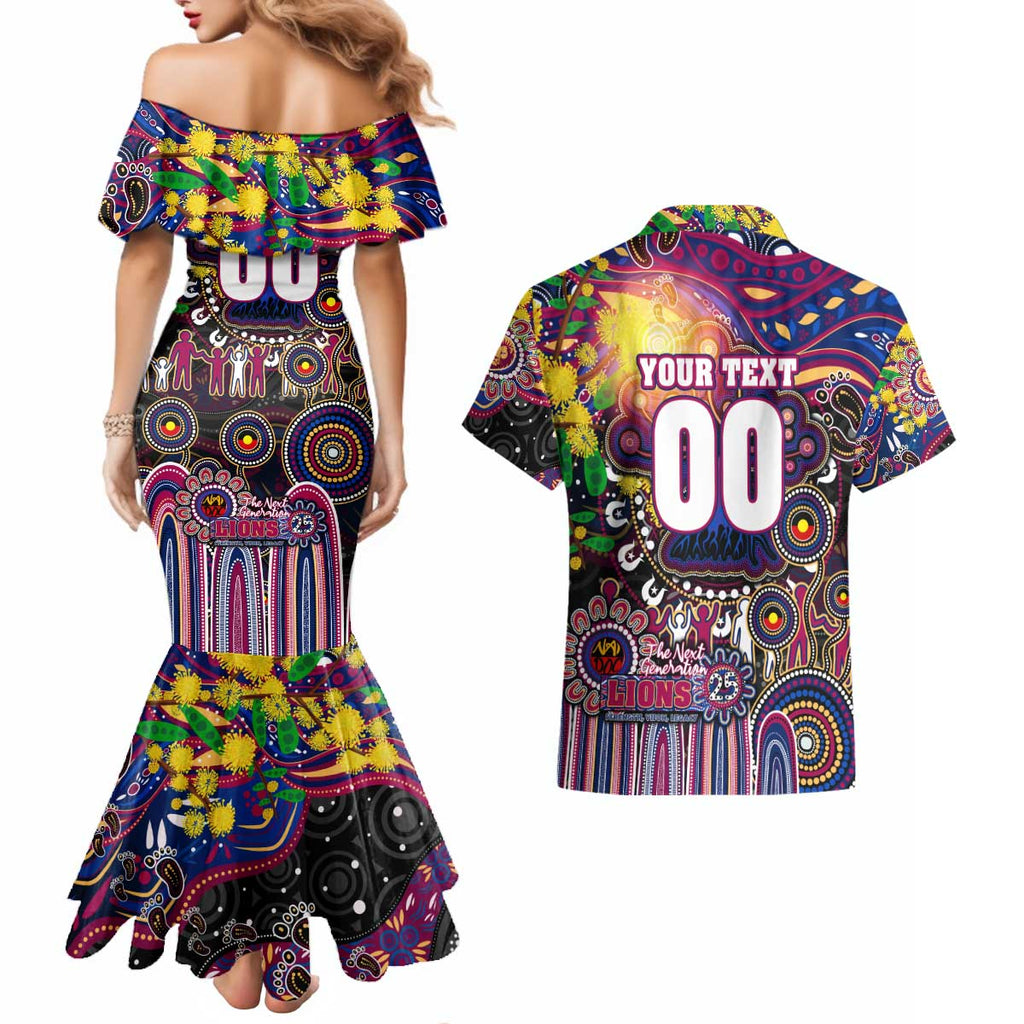 Personalised NAIDOC Week 2025 Lions Football Couples Matching Mermaid Dress and Hawaiian Shirt Aboriginal Dot Painting
