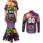 Personalised NAIDOC Week 2025 Lions Football Couples Matching Mermaid Dress and Long Sleeve Button Shirt Aboriginal Dot Painting