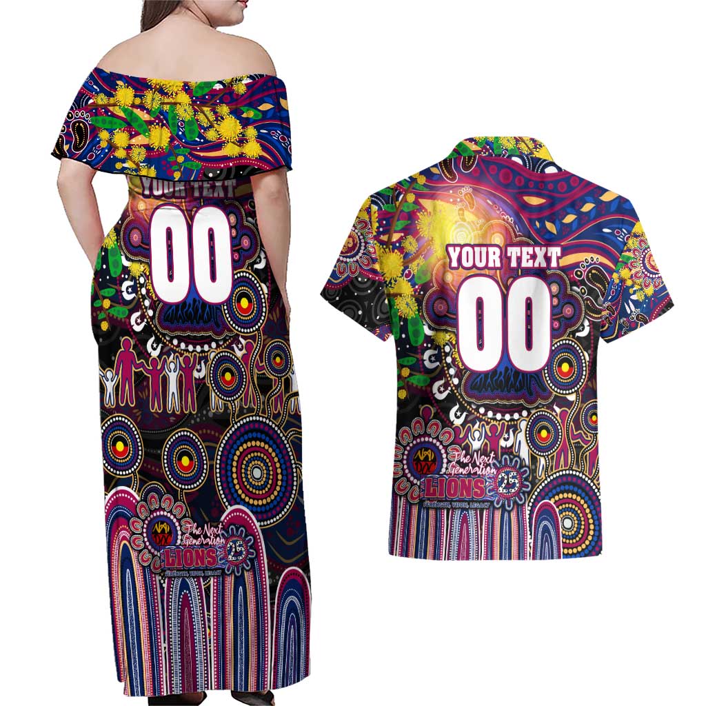 Personalised NAIDOC Week 2025 Lions Football Couples Matching Off Shoulder Maxi Dress and Hawaiian Shirt Aboriginal Dot Painting