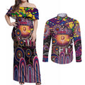Personalised NAIDOC Week 2025 Lions Football Couples Matching Off Shoulder Maxi Dress and Long Sleeve Button Shirt Aboriginal Dot Painting