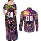 Personalised NAIDOC Week 2025 Lions Football Couples Matching Off Shoulder Maxi Dress and Long Sleeve Button Shirt Aboriginal Dot Painting