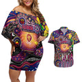 Personalised NAIDOC Week 2025 Lions Football Couples Matching Off Shoulder Short Dress and Hawaiian Shirt Aboriginal Dot Painting