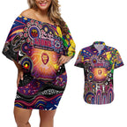 Personalised NAIDOC Week 2025 Lions Football Couples Matching Off Shoulder Short Dress and Hawaiian Shirt Aboriginal Dot Painting