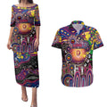 Personalised NAIDOC Week 2025 Lions Football Couples Matching Puletasi and Hawaiian Shirt Aboriginal Dot Painting