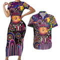 Personalised NAIDOC Week 2025 Lions Football Couples Matching Short Sleeve Bodycon Dress and Hawaiian Shirt Aboriginal Dot Painting