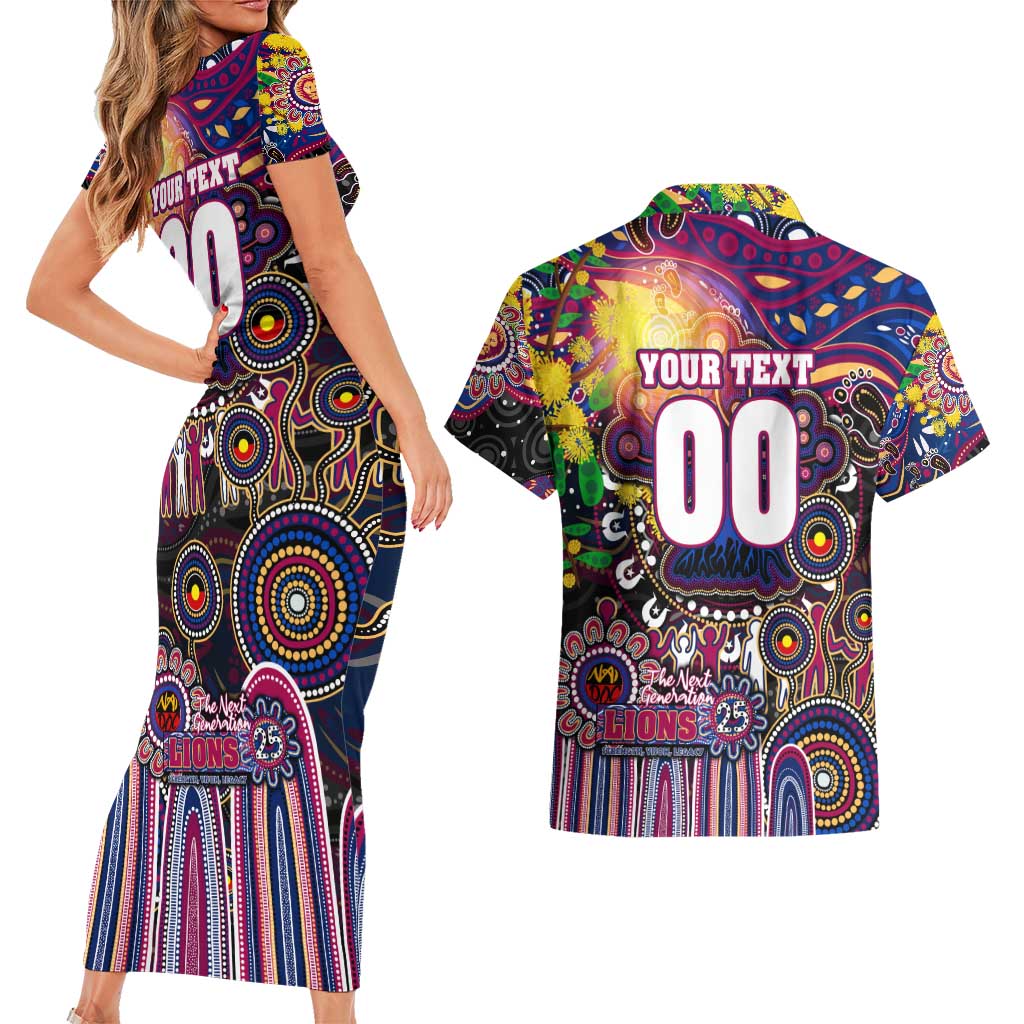 Personalised NAIDOC Week 2025 Lions Football Couples Matching Short Sleeve Bodycon Dress and Hawaiian Shirt Aboriginal Dot Painting