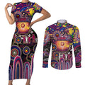 Personalised NAIDOC Week 2025 Lions Football Couples Matching Short Sleeve Bodycon Dress and Long Sleeve Button Shirt Aboriginal Dot Painting