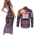 Personalised NAIDOC Week 2025 Lions Football Couples Matching Short Sleeve Bodycon Dress and Long Sleeve Button Shirt Aboriginal Dot Painting