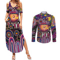 Personalised NAIDOC Week 2025 Lions Football Couples Matching Summer Maxi Dress and Long Sleeve Button Shirt Aboriginal Dot Painting