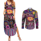Personalised NAIDOC Week 2025 Lions Football Couples Matching Summer Maxi Dress and Long Sleeve Button Shirt Aboriginal Dot Painting