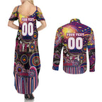 Personalised NAIDOC Week 2025 Lions Football Couples Matching Summer Maxi Dress and Long Sleeve Button Shirt Aboriginal Dot Painting