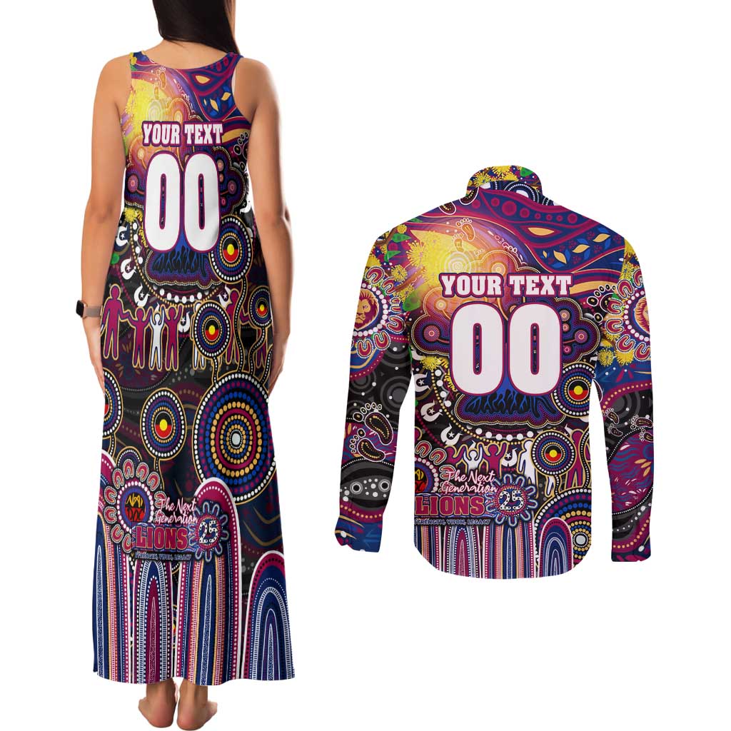 Personalised NAIDOC Week 2025 Lions Football Couples Matching Tank Maxi Dress and Long Sleeve Button Shirt Aboriginal Dot Painting