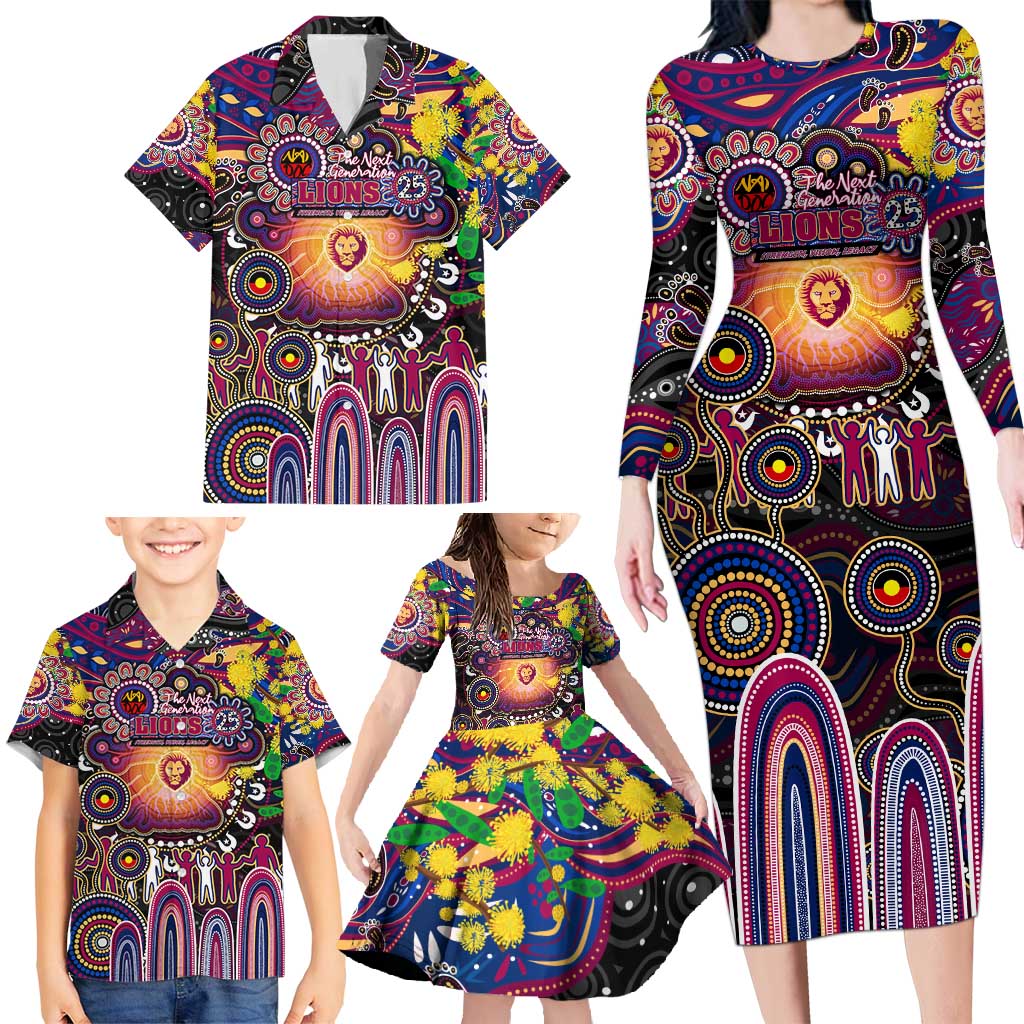 Personalised NAIDOC Week 2025 Lions Football Family Matching Long Sleeve Bodycon Dress and Hawaiian Shirt Aboriginal Dot Painting