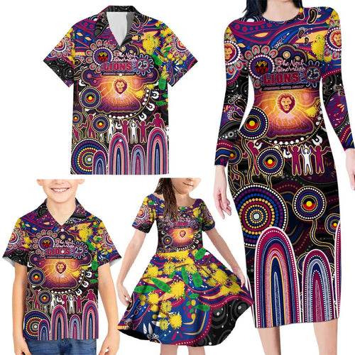 Personalised NAIDOC Week 2025 Lions Football Family Matching Long Sleeve Bodycon Dress and Hawaiian Shirt Aboriginal Dot Painting