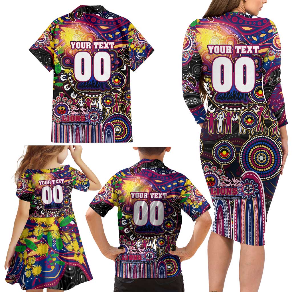 Personalised NAIDOC Week 2025 Lions Football Family Matching Long Sleeve Bodycon Dress and Hawaiian Shirt Aboriginal Dot Painting